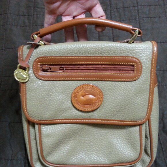 Vintage Dooney & Bourke Leather  Handbag Purse Messenger  Light Brown & Brown - Picture 4 of 16